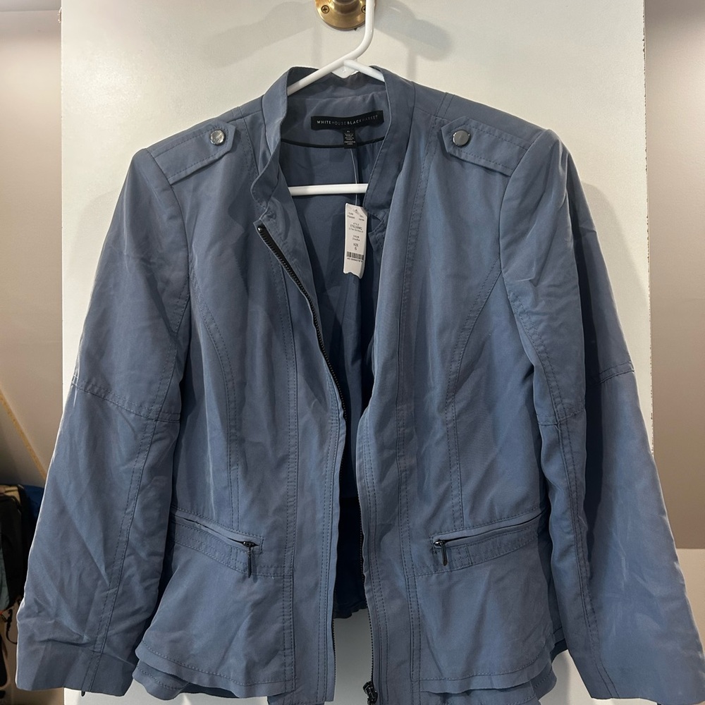 White House Black Market Blue Utility Jacket with Stand-up Collar